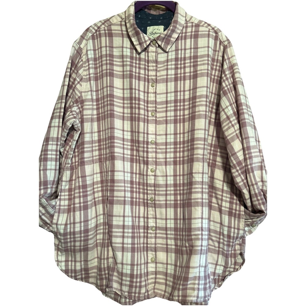 Jachs Girlfriend Women Top Flannel Purple Lavender Plaid 2XL Pearl Snap Pockets